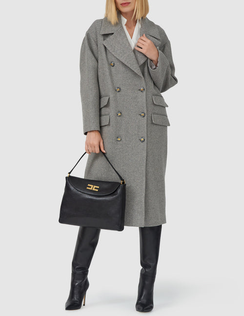 Elisabetta Franchi Grey Knit Long Coat