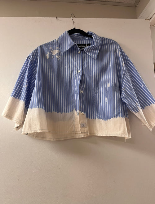 Department Five Blue And White Striped Button Top