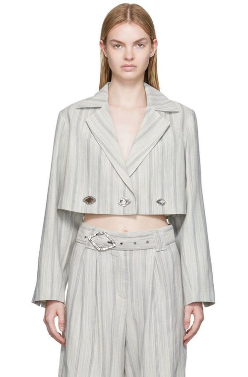 Ganni Cropped Grey Stripped Twill Blazer