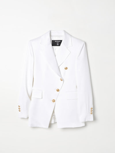 Balmain Paris White Double-Breasted Crepe Blazer