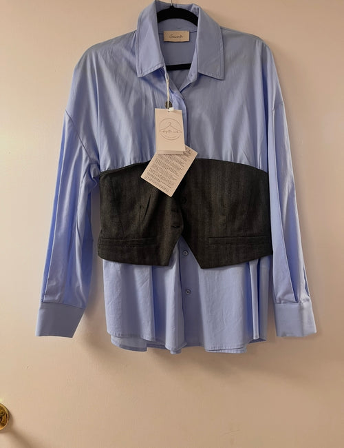 Souvenir Blue And Grey Button Shirt