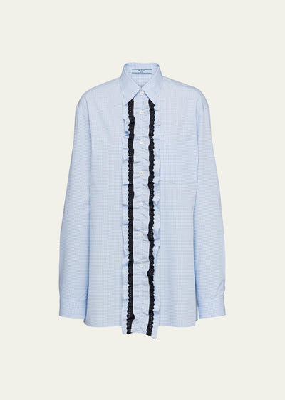 Prada Abstract Checekerd Blue Shirt
