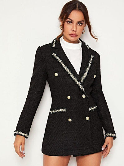 Karl Lagerfeld Black Tweed With Pearl Blazer