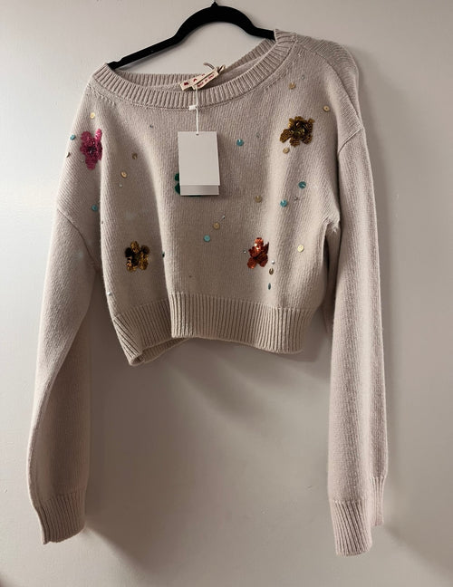 Marni Floral Wool Cropped Beige Sweater
