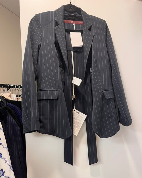 High Tech Striped Navy Tie-Bow Blazer