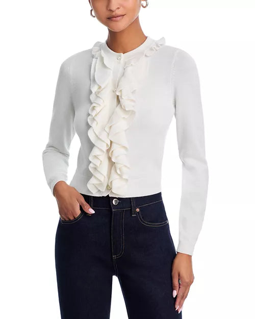 Alice + Olivia Cream Ruffled Cardigan
