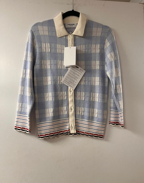 Thom Browne Blue Checkered Cardigan