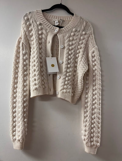 Alice + Olivia Cream Bobble-Stitch Knit Cardigan