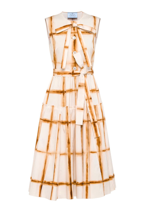 Prada Midi Sleeveless Beige And Cream Tie-Die Dress