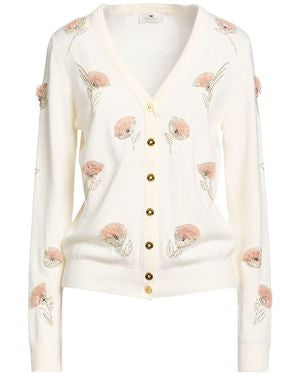 Elisabetta Franchi Cream Floral Knit Cardigan