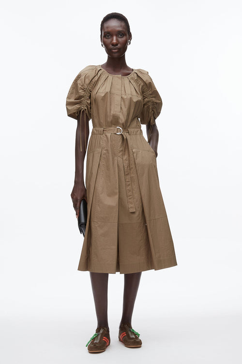 Phillip Lim Green Ruched-Seev Belted Midi Dress
