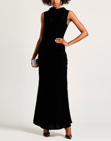 Semicouture Black Maxi Velvet Sleeveless Hight-Neck Dress