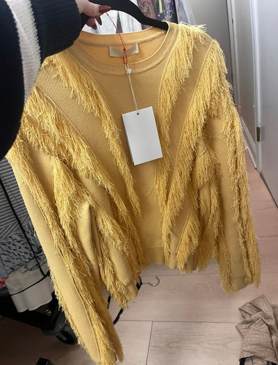 Ulla Johnson Yellow Fringe Knit  Pullover Sweater
