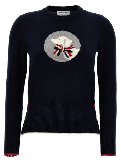 Thom Browne Navy Wool Dog Painting Sweater