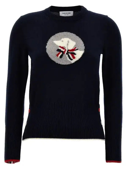 Thom Browne Navy Wool Dog Painting Sweater