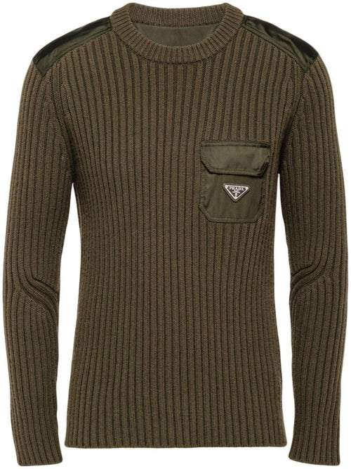 Prada Dark Green Wool Pull-On Ribbed Sweater