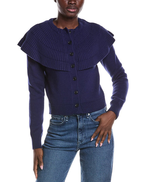 Derek Lam Navy Murray Capelet Wool Cardigan