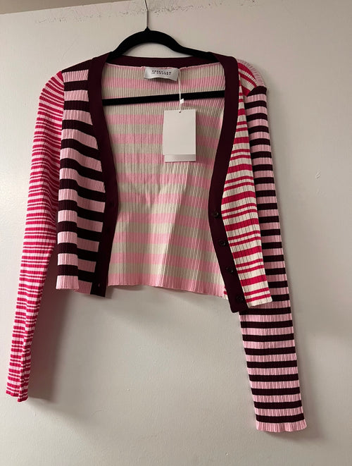 Derek Lam Pink Striped Cropped Cardigan
