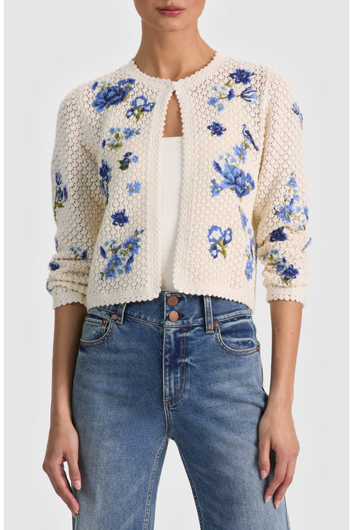 Alice + Olivia Cream Wool Floral Cardigan