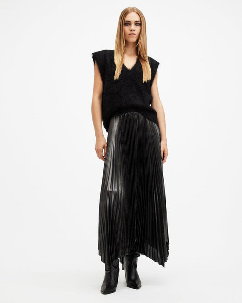 Allsaints Pleated Maxi Black Metallic skirt