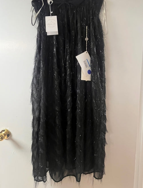 Meimeij Glittery Fringe Black Maxi Skirt