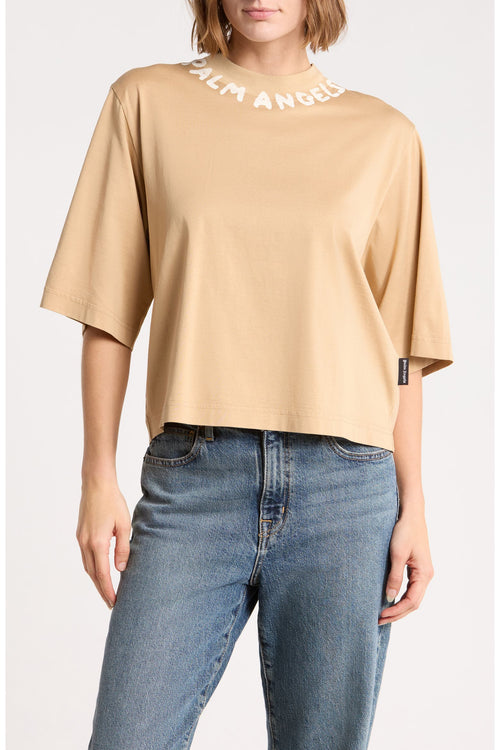 Palm Angels Beige Numeric Cropped Shirt