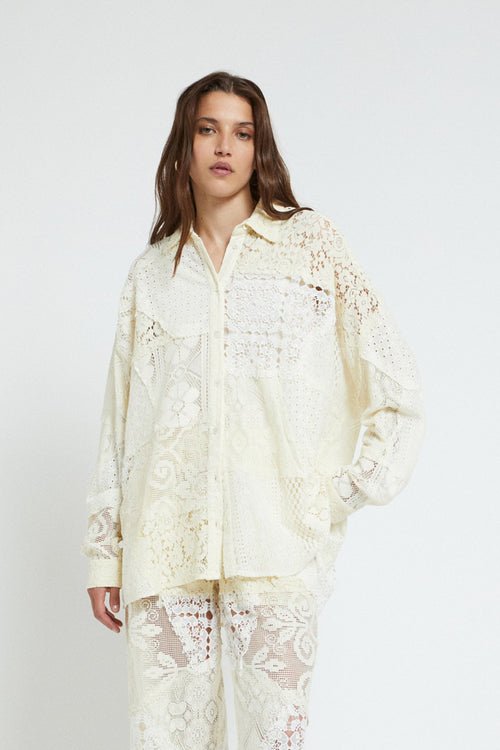 Ottod'Ame Cream Floral Lace Shirt
