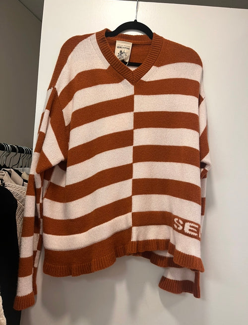 Semicouture Burnt Orange And White Knit Stripped Sweater