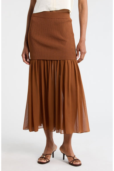 Alc Burnt Orange Pleated Midi Skirt