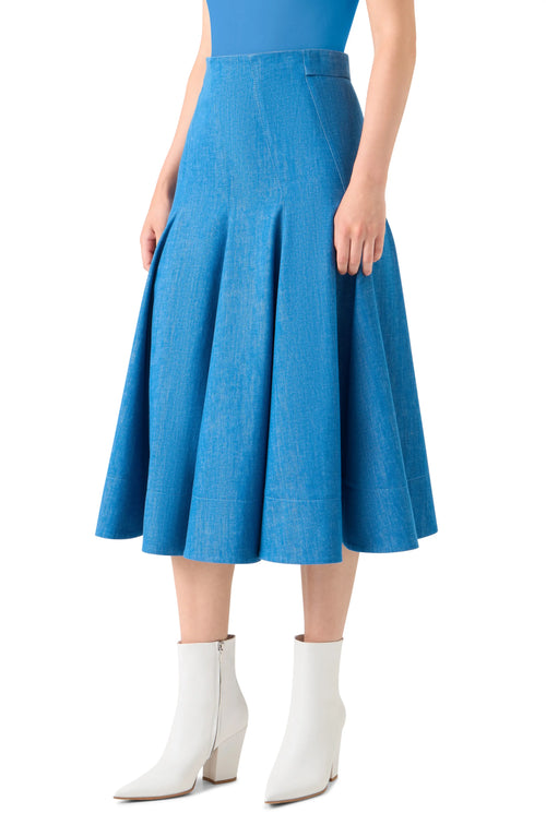 AKRIS Denim Blue Pleated Midi Skirt