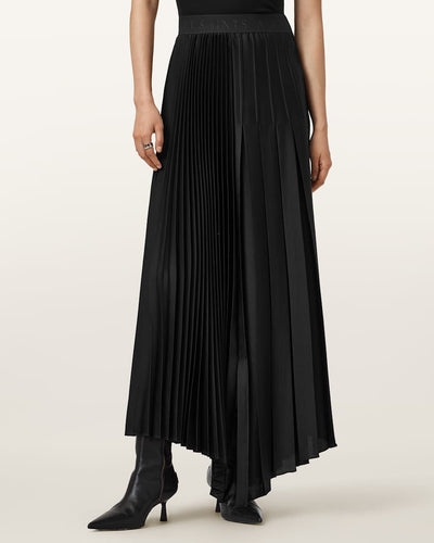 All Saints Black Pleated Midi Skirt