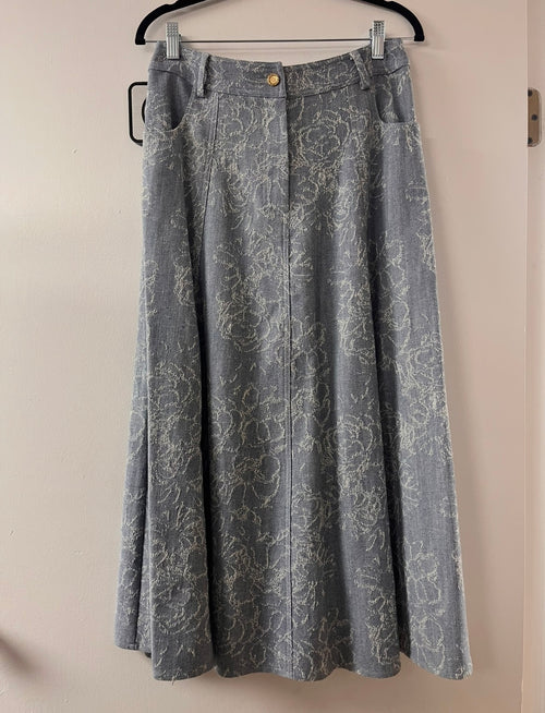 Shirtaporter Denim Floral Midi Skirt