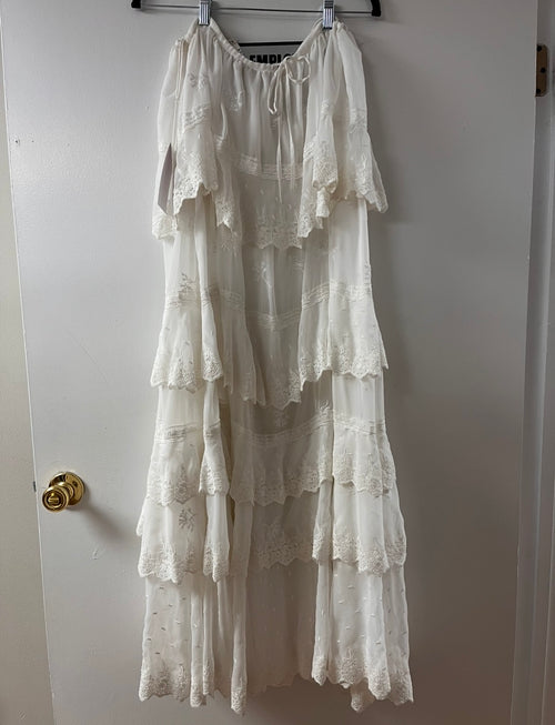 Alice + Olivia Layered White Lace Maxi Skirt