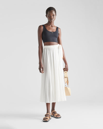 Prada White Pleated Tie Midi Skirt