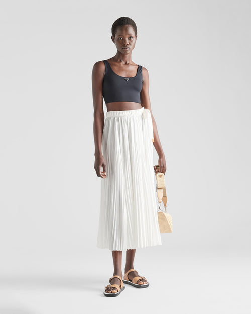 Prada White Pleated Tie Midi Skirt