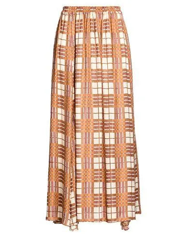 Antonelli Firenze Maxi Beige And Brown Plaid Skirt
