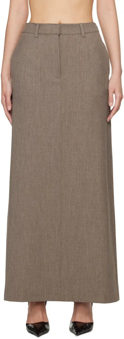 Beaufille Maxi Taupe Preppy Slited Pencil Skirt