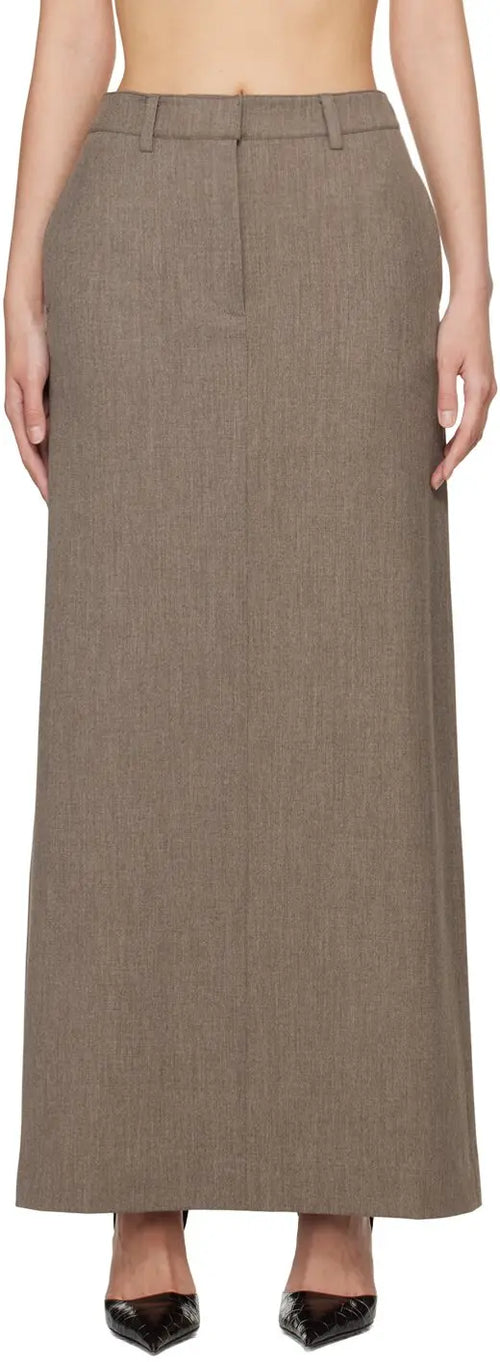 Beaufille Maxi Taupe Preppy Slited Pencil Skirt