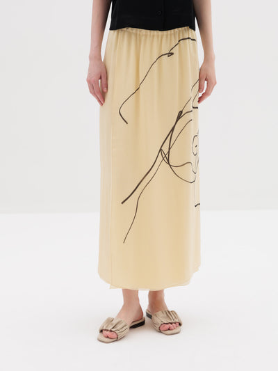 Gentry Portofino Midi Yellow Line-Art Abstract Skirt