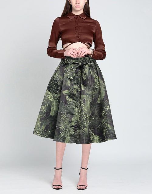 Gaelle Black And Green Abstract Knee Skirt