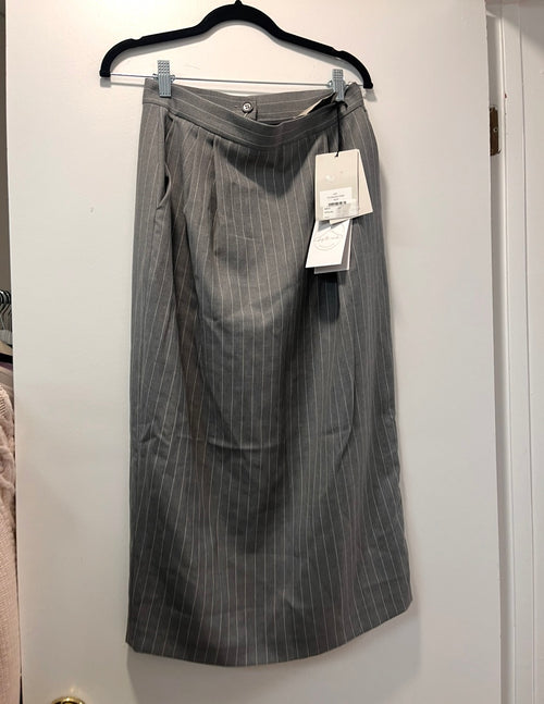 TheM.. Grey Pencil Slitted Midi Striped Skirt