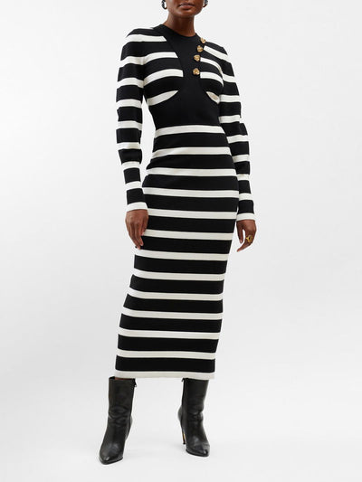 Alexander McQueen Harness Outline Striped Maxi Dress