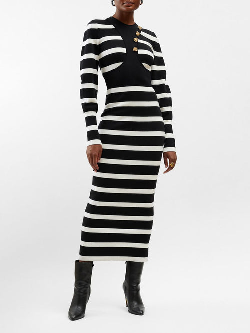Alexander McQueen Harness Outline Striped Maxi Dress