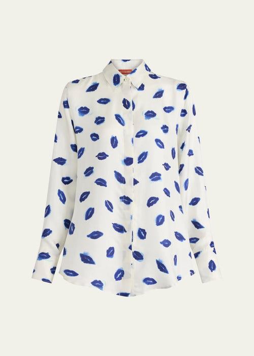 Altuzarra Lip-Print Silk Button Down Top