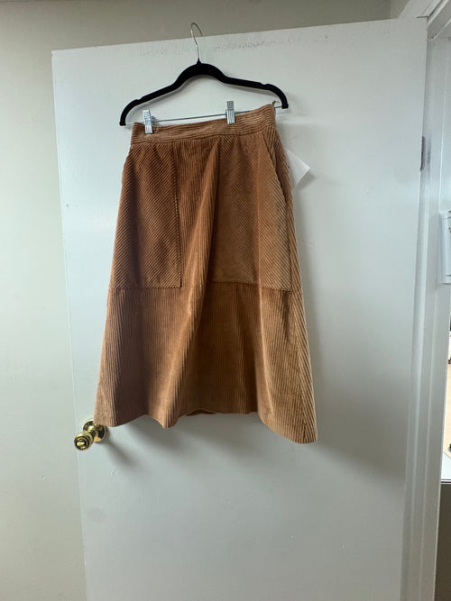 Eleventy Camel Corduroy Panel Midi Skirt
