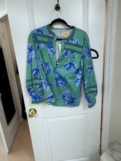 Figue Floral Half Buttoned Long Sleeve Blouse in Green