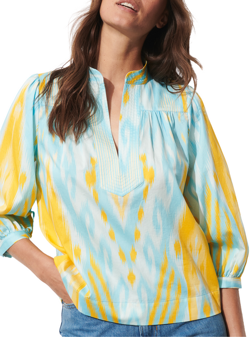 Figue 3/4 Sleeve Blouse in Tropical Blue