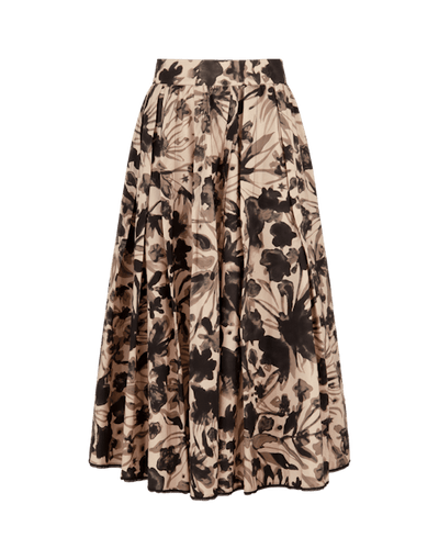 High Use Midi Pleated Skirt with Beige Floral Print
