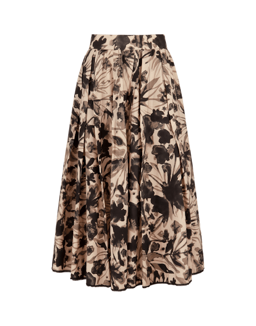 High Use Midi Pleated Skirt with Beige Floral Print