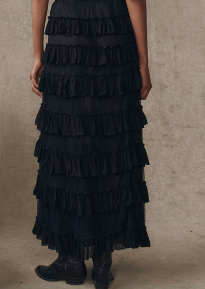 The Great Tiered Mesh Maxi Skirt in Black